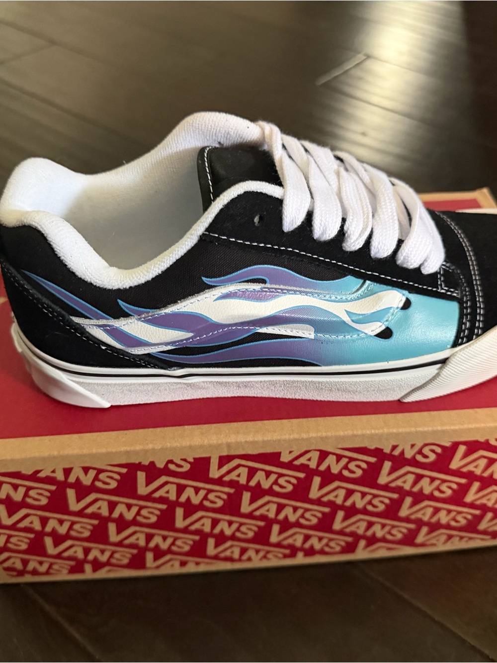 Vans Knu Skool Black Low-Top Sneakers with Blue & Purple Flame Graphic - Picture 4 of 6
